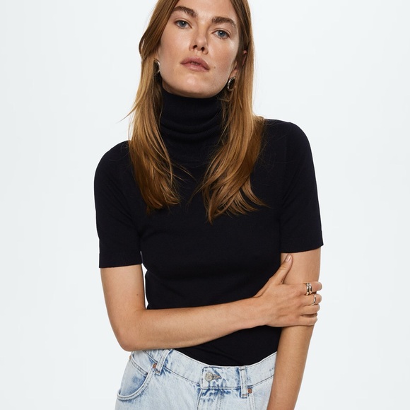 NWT Mango Short Sleeve Turtleneck Sweater in Black - Picture 3 of 9